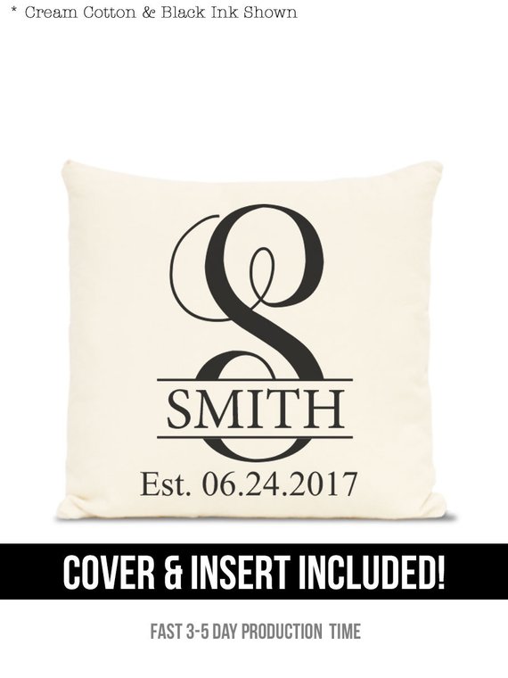 personalized pillow custom initial and established date monogram pillow